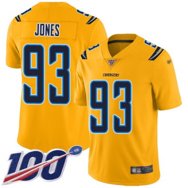 Los Angeles Chargers NFL Football Justin Jones Gold Jersey Youth Limited  #93 100th Season Inverted Legend